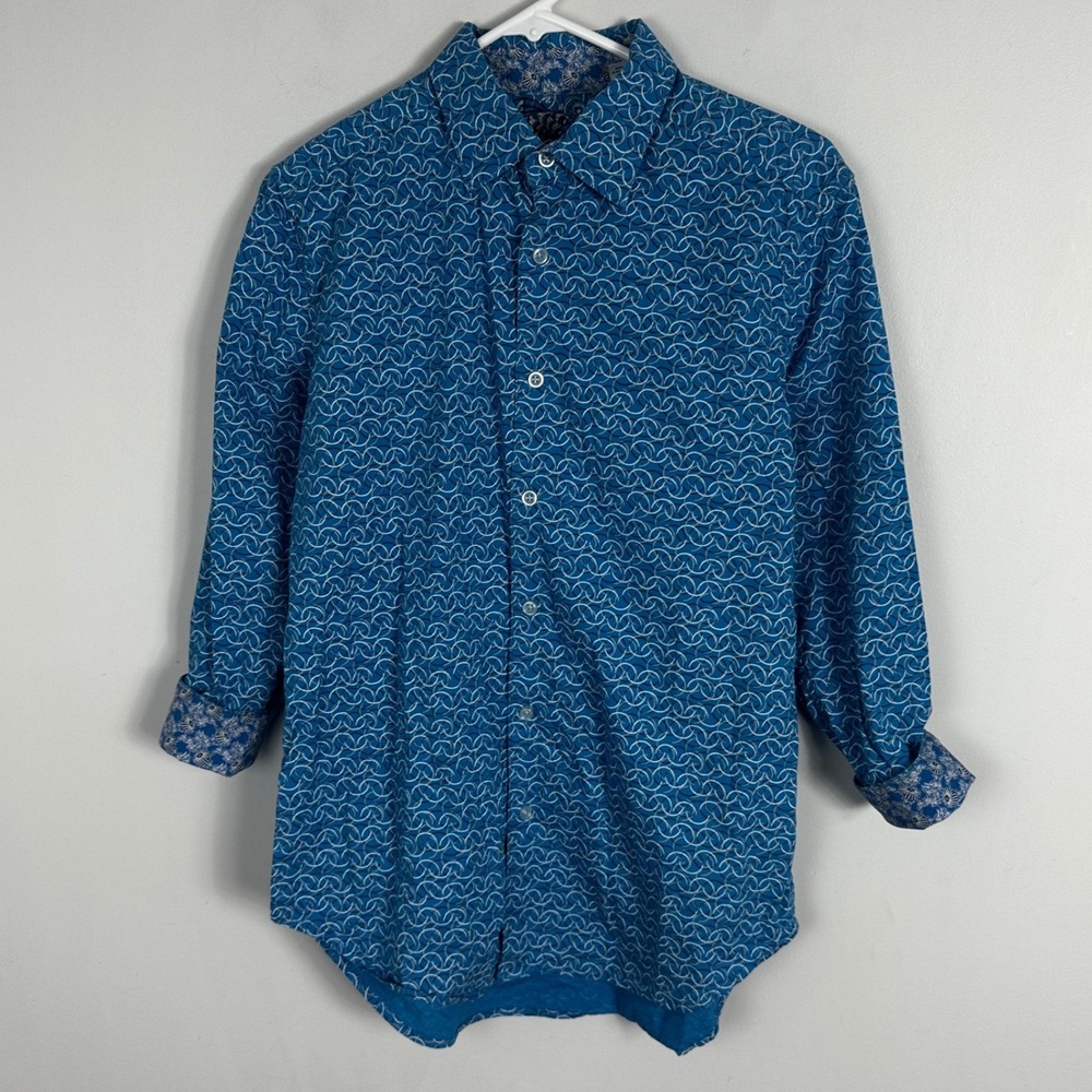 Robert Graham Blue Printed Flip Cuff Long Sleeve Button Up Collared Shirt Small